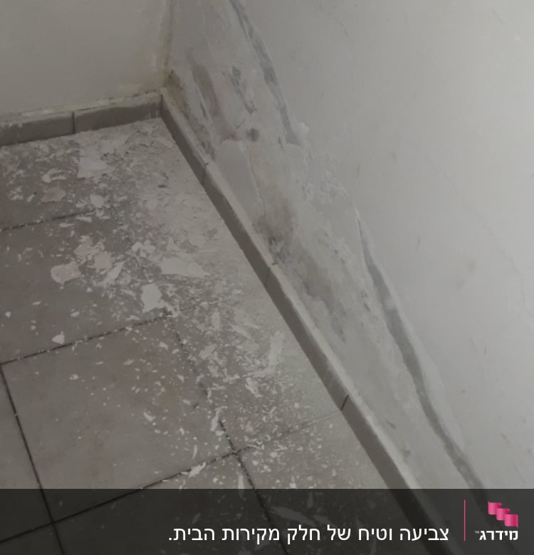 קיר מתקלף עם שאריות צבע על הרצפה